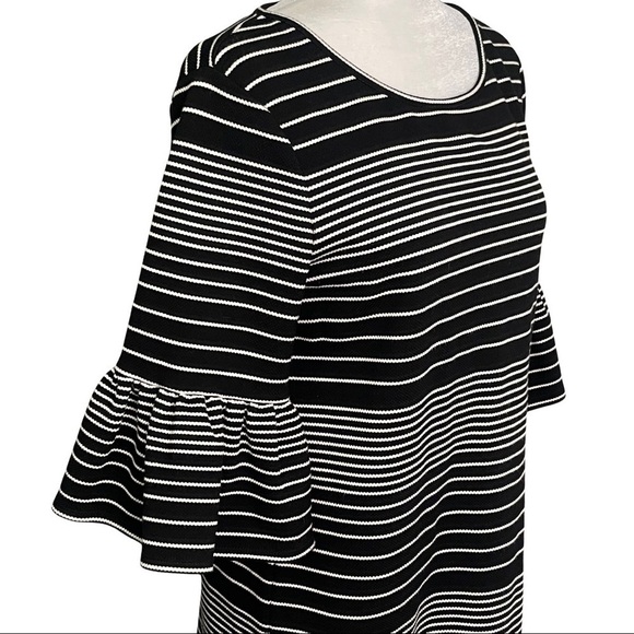 Max Edition Women’s Black Striped Bell Sleeved Pullover MIDI Career Casual Dress - Picture 5 of 14